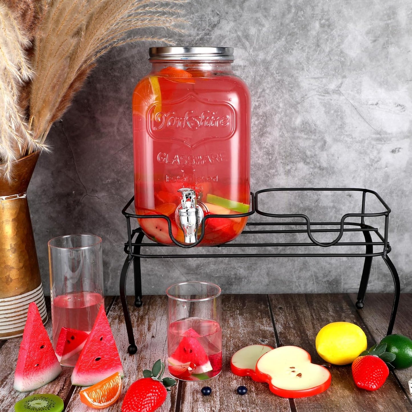Metal Beverage Dispenser Stand for Parties Double Drink Stand Dispenser Holder Stand for Glass Jar Bottles(1 Gallon)