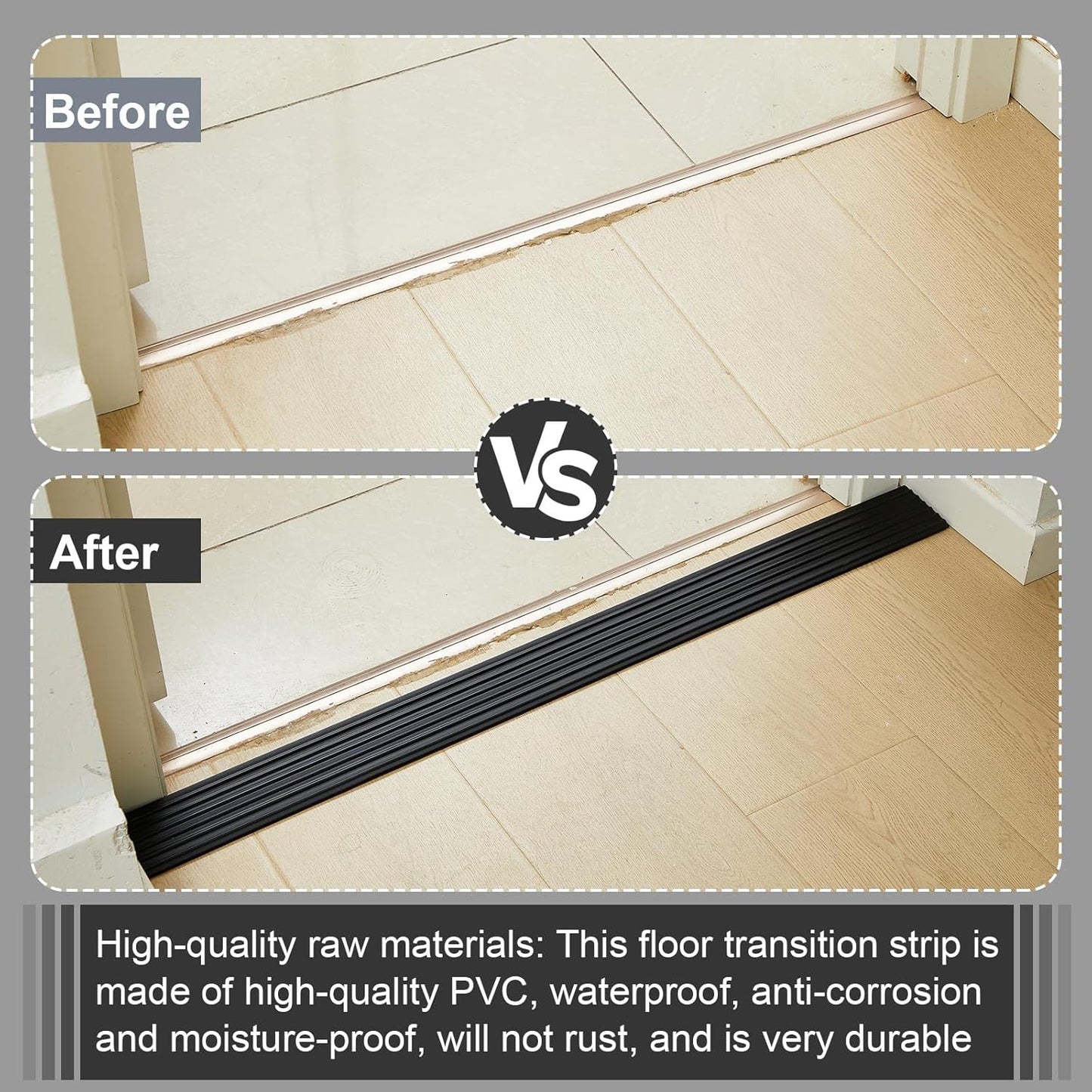 2 Pcs 0.7" Rise Threshold Ramps for Doorways Self Adhesive Rubber Ramps for Door Adjustable Cuttable Rubber Door Threshold Ramp for Wheelchair Stroller Scooter (Black, 39 '' L x 2.76'' W)