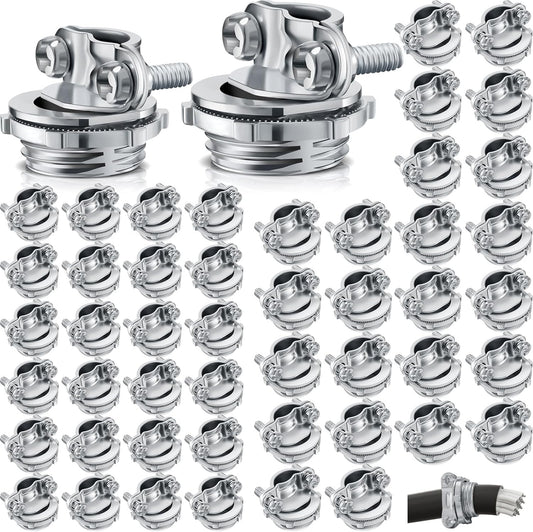 50 Pcs 3/4 Inch 1/2 Inch Cable Connectors, Clamp Type Cable Connectors Conduit Clamp for Electric Wires Metallic Conduit Protect Cables Silver Zinc