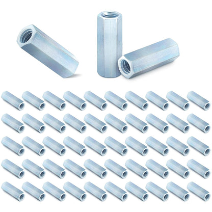 50 Pcs Coarse Coupling Nuts 3/8''-16, Zinc Plated Carbon Steel
