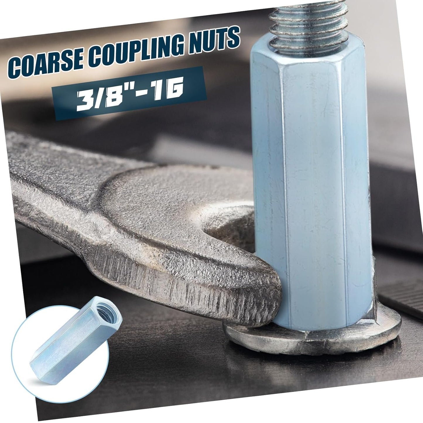 50 Pcs Coarse Coupling Nuts 3/8''-16, Zinc Plated Carbon Steel