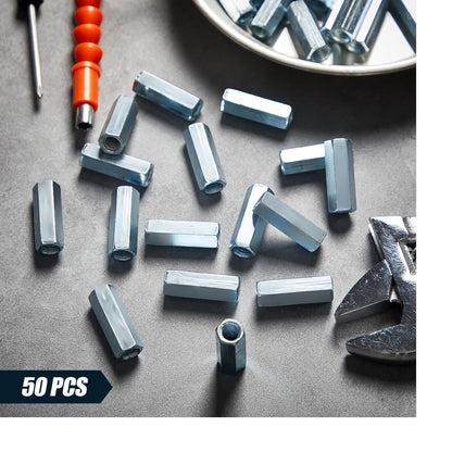 50 Pcs Coarse Coupling Nuts 3/8''-16, Zinc Plated Carbon Steel