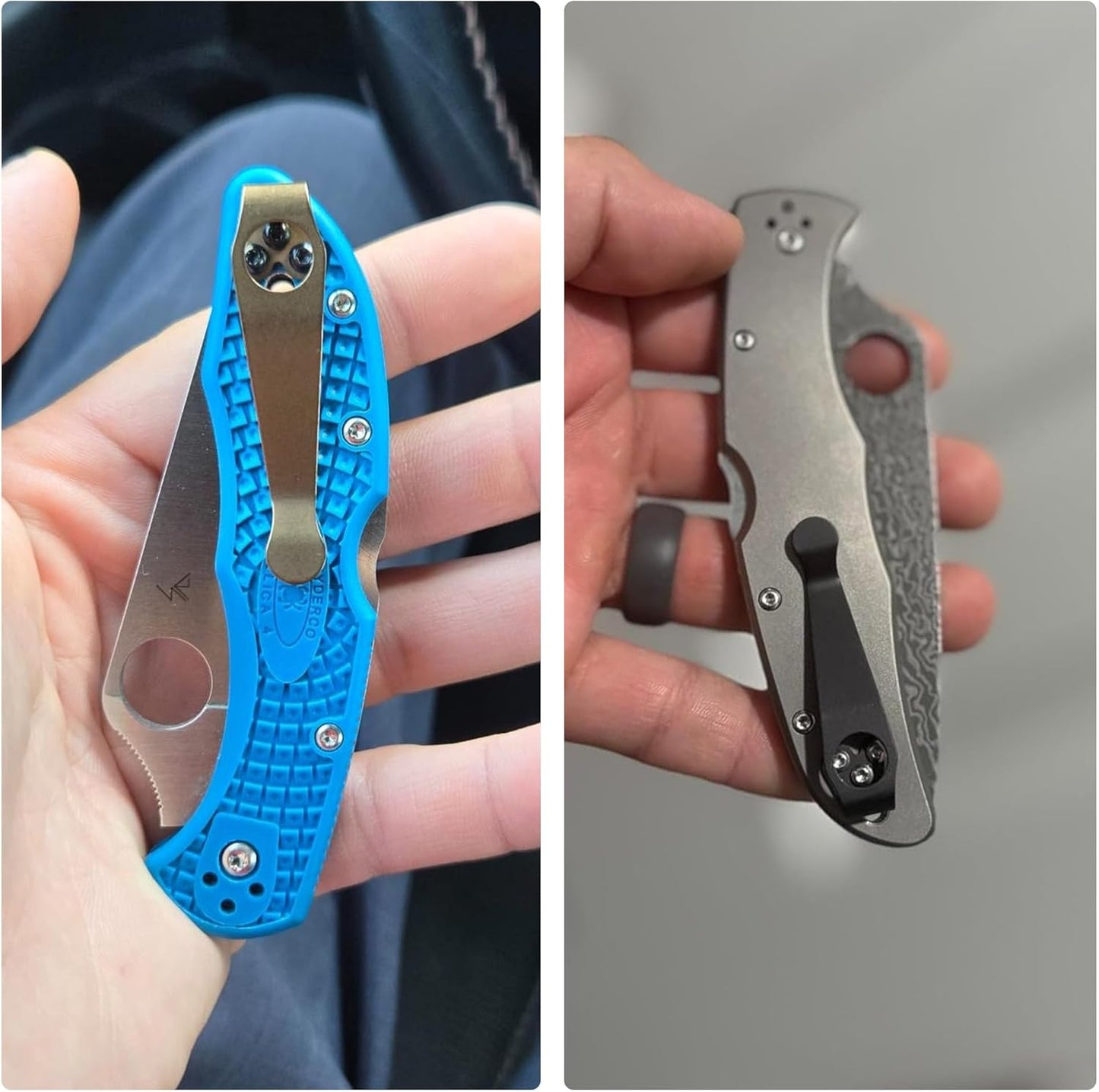 2 Pack Titanium Deep Carry Pocket Clip for Spyderco Para 3, Paramilitary 2 and More Models Knives, Premium Custom-made Pocket Clip with 6 Pieces Screws, Black
