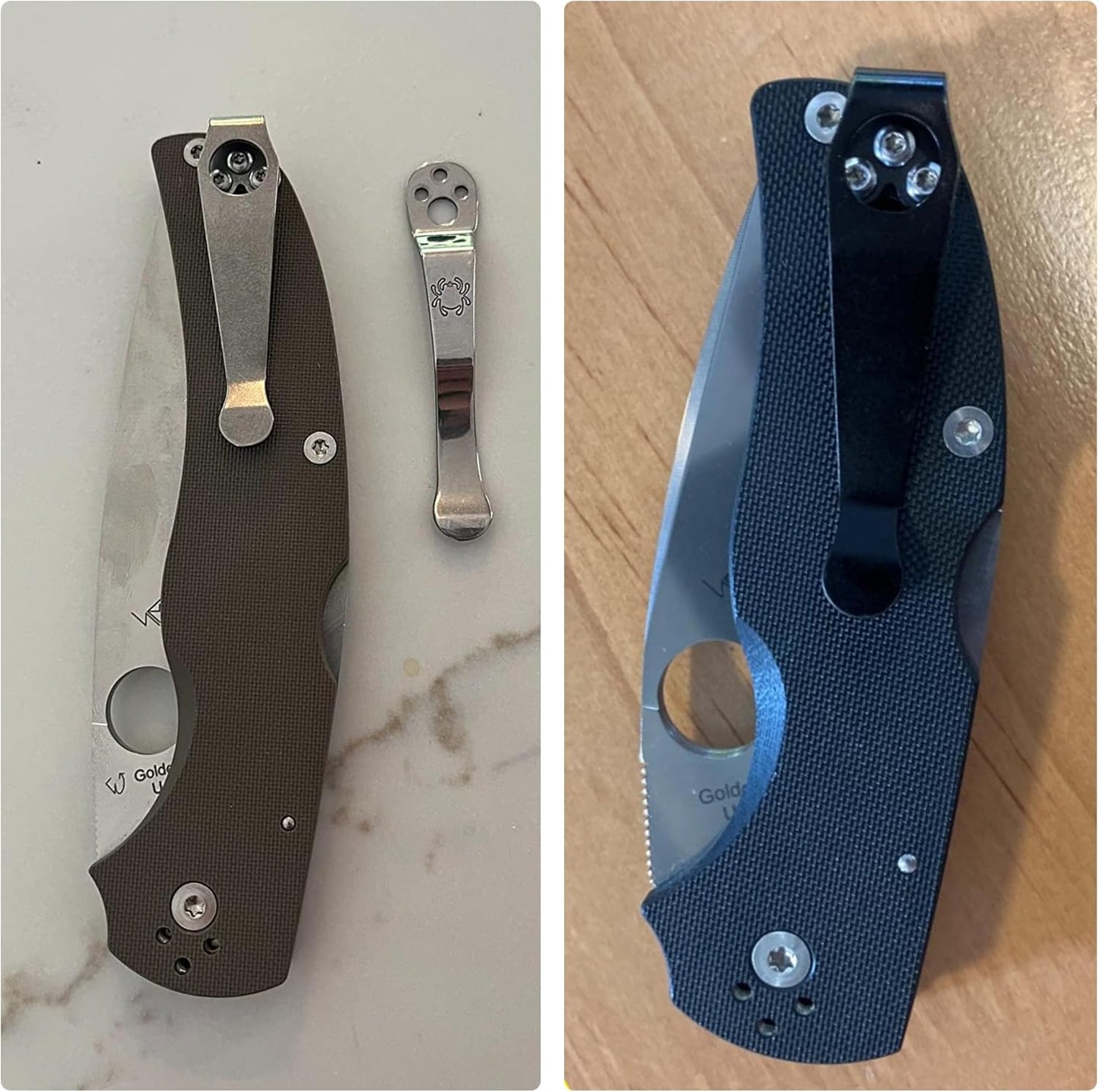 2 Pack Titanium Deep Carry Pocket Clip for Spyderco Para 3, Paramilitary 2 and More Models Knives, Premium Custom-made Pocket Clip with 6 Pieces Screws, Black