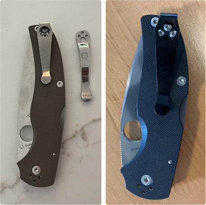 2 Pack Titanium Deep Carry Pocket Clip for Spyderco Para 3, Paramilitary 2 and More Models Knives, Premium Custom-made Pocket Clip with 6 Pieces Screws, Black