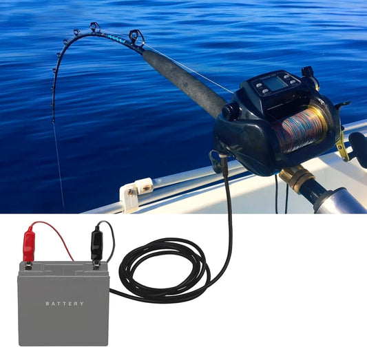 Electric Fishing Reel Power Cord - 10Ft Battery Connection Cable Fits for Daiwa Tanacom 1000 750 500, Seaborg 500MJ, Shimano, BeastMaster, Leobritz, ForceMaster.
