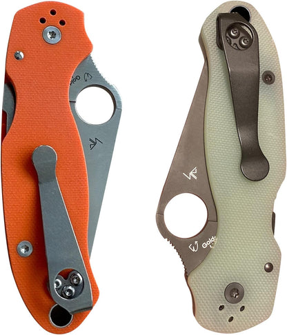Titanium Deep Carry Pocket Clip for Spyderco Para 3 and Smock Knives, Premium Custom-made Pocket Clip with 3 Pieces Screws, Stone Wash