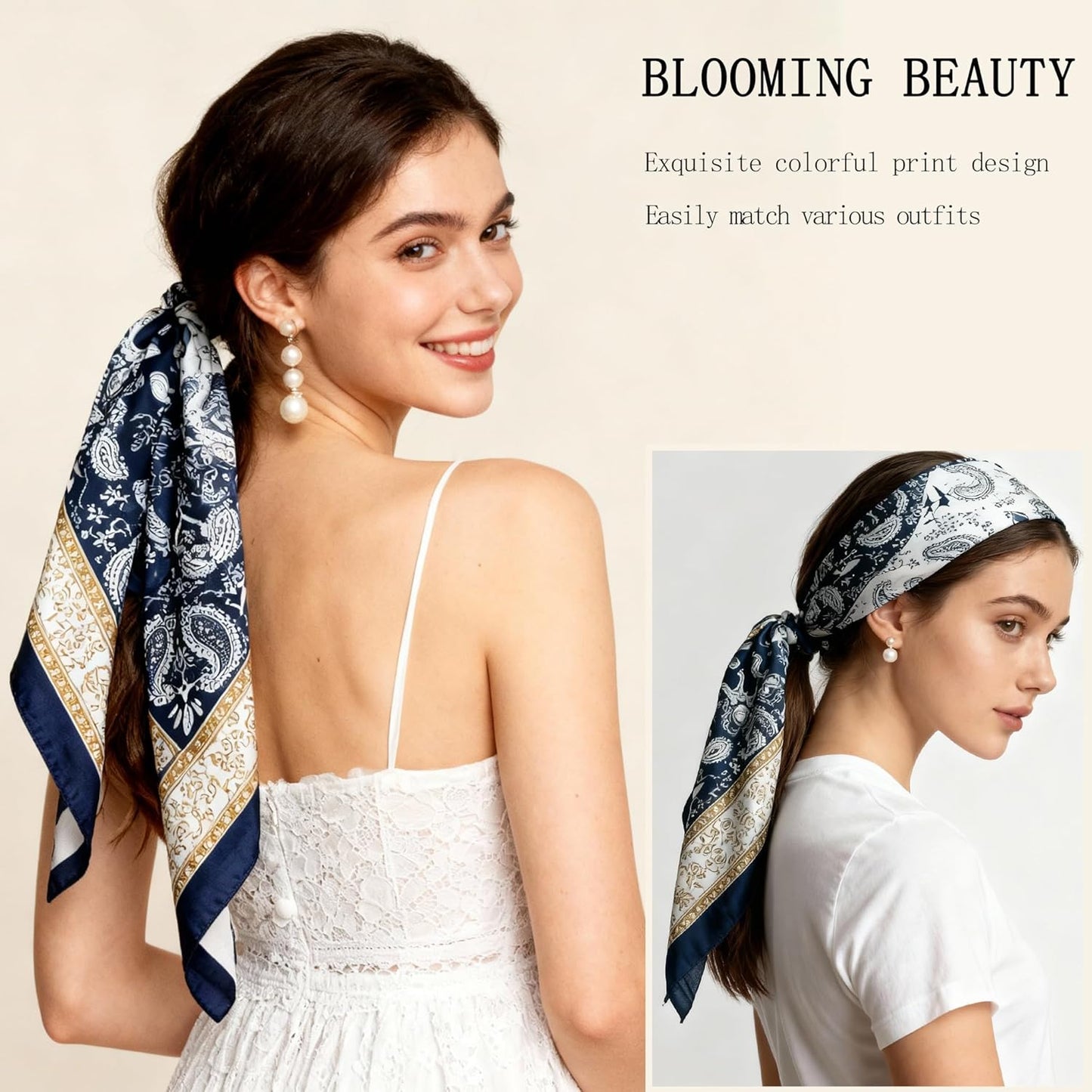 Head Scarf for Women - 35" Large Square Satin Scarf, Silk Hair Scarf for Girl's Hair & Neck Head Wrap for Sleeping (WHFS02)