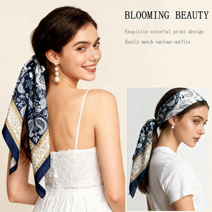 Head Scarf for Women - 35" Large Square Satin Scarf, Silk Hair Scarf for Girl's Hair & Neck Head Wrap for Sleeping (WHFS02)