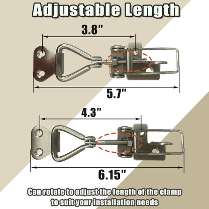 4PCS Thickened Stainless Steel Toggle Latch Clamp Adjustable Heavy Duty Pull Hasp Latches Toggle Latch Clamp with Lock Hole Toggle Latch Catch Set for Trunk Jig Smoker Door and Tool Boxes (Silver)