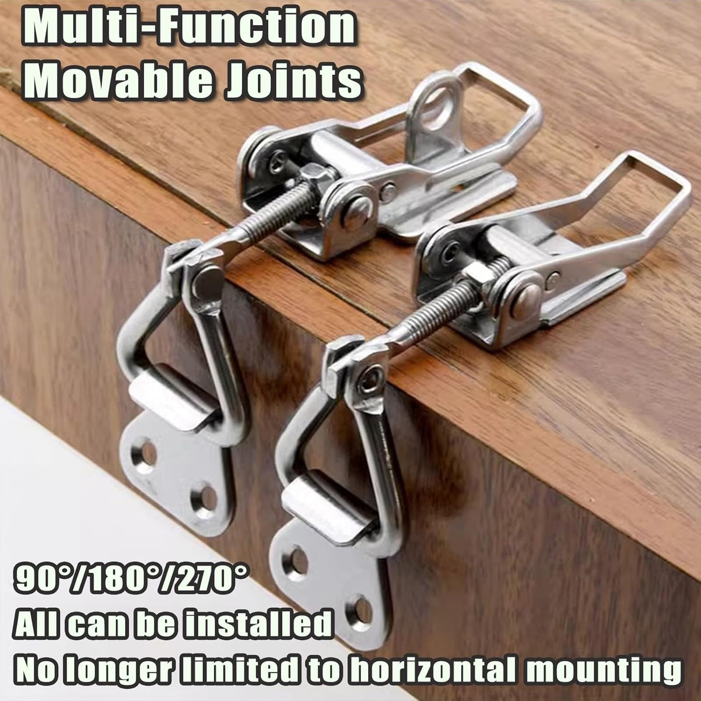 4PCS Thickened Stainless Steel Toggle Latch Clamp Adjustable Heavy Duty Pull Hasp Latches Toggle Latch Clamp with Lock Hole Toggle Latch Catch Set for Trunk Jig Smoker Door and Tool Boxes (Silver)