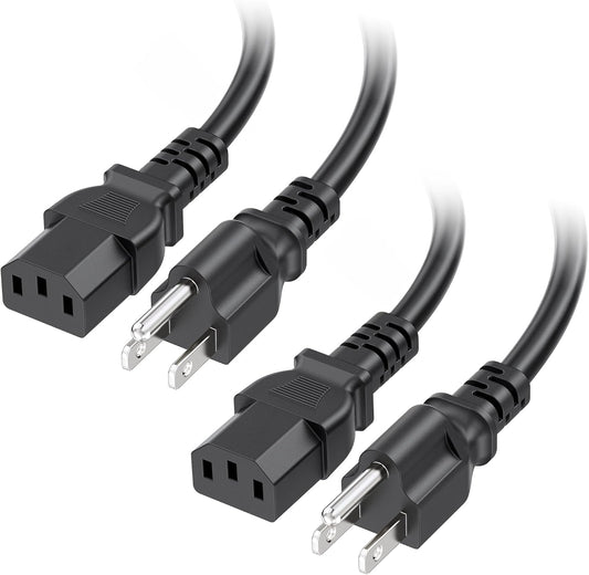 [UL Listed]  2-Pack 16 AWG 3 Prong Computer Power Cord - 10ft, 13A Monitor Power Cord Replacement, AC Cable, NEMA 5-15P to IEC C13, Black