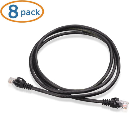 8-Pack Snagless Cat 5e Ethernet Cable - 5ft, Gigabit Cat5e Cable, Cat5e Ethernet Cord, Black