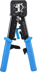 Modular RJ45 Crimp Tool for Pass-Through Connectors (Pass-Through Ethernet Crimper) with Built-in Wire Cutter and Stripper - 10-Pack Cat6 RJ45 Connectors Included
