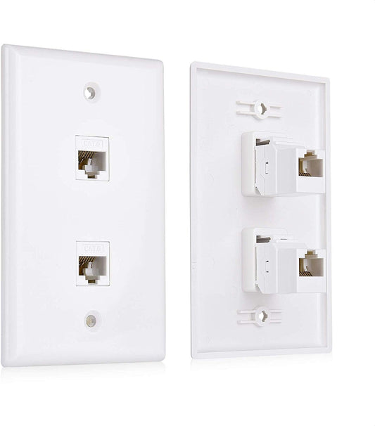 2-Pack 2-Port Ethernet Wall Plate, Cat6 Wall Plate with White RJ45 Keystone Jack, Ethernet Jack Outlet in White