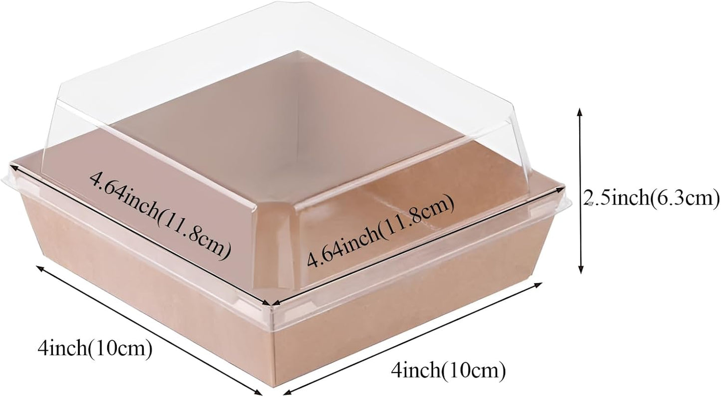 100Pack 4x4x2.5 Inches Charcuterie Boxes with Clear Lids - Bakery, Chocolate Covered Strawberries, Cupcake, Pie, Treat, Macaron Boxes for Christmas, Valentine's