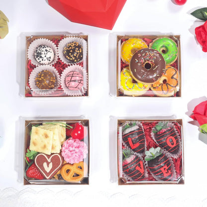 100Pack 4x4x2.5 Inches Charcuterie Boxes with Clear Lids - Bakery, Chocolate Covered Strawberries, Cupcake, Pie, Treat, Macaron Boxes for Christmas, Valentine's