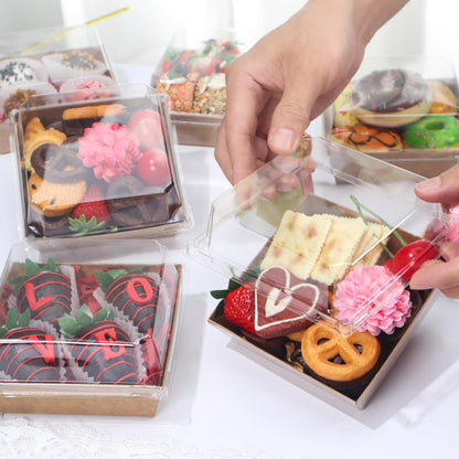 100Pack 4x4x2.5 Inches Charcuterie Boxes with Clear Lids - Bakery, Chocolate Covered Strawberries, Cupcake, Pie, Treat, Macaron Boxes for Christmas, Valentine's