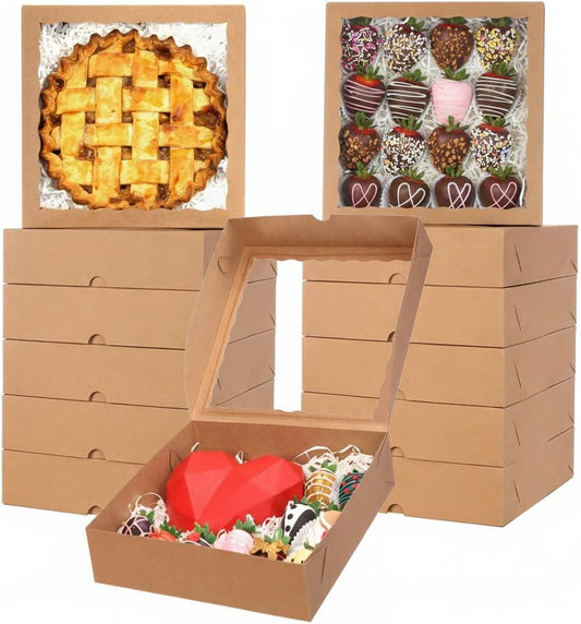 25 Pack 10x10x2.5 Inches Brown Window Bakery Boxes Pie Boxes - Pie, Cookies & Christmas Treats chocolate covered strawberries Heart hot chocolate bomb
