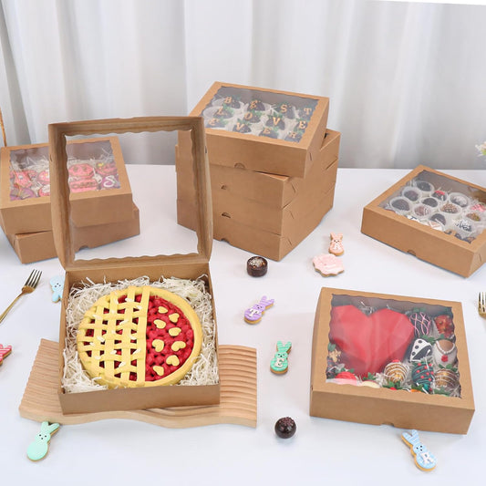 25 Pack 10x10x2.5 Inches Brown Window Bakery Boxes Pie Boxes - Pie, Cookies & Christmas Treats chocolate covered strawberries Heart hot chocolate bomb
