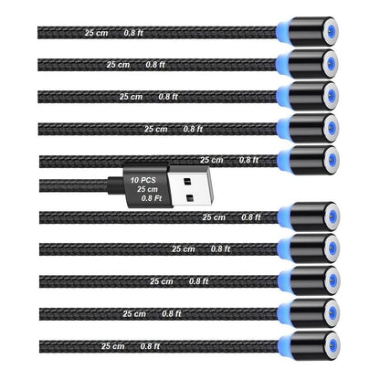 Magnetic Charging Cable 10pcs,Just Short USB Cables No Magnetic Charging Tips,[0.6~0.8ft/20~25cm,2.4 A Max) i Style Nylon Braid Cord,Compatibility Charger Station/Mobile Power&More Devices (Black)