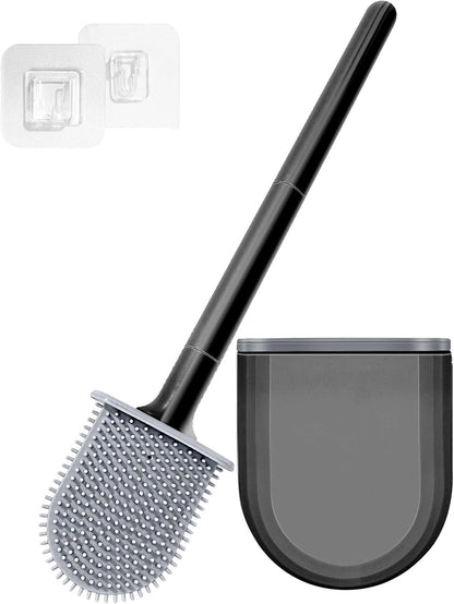 Mini RV Silicone Toilet Brush with TPR Bristles & ABS Detachable Handle Set, Flexible 360°Deep Cleaners Brushes, Wall-Mounted Design for Space-Saving RV Bathrooms Toilet Bowl Brush (Black)