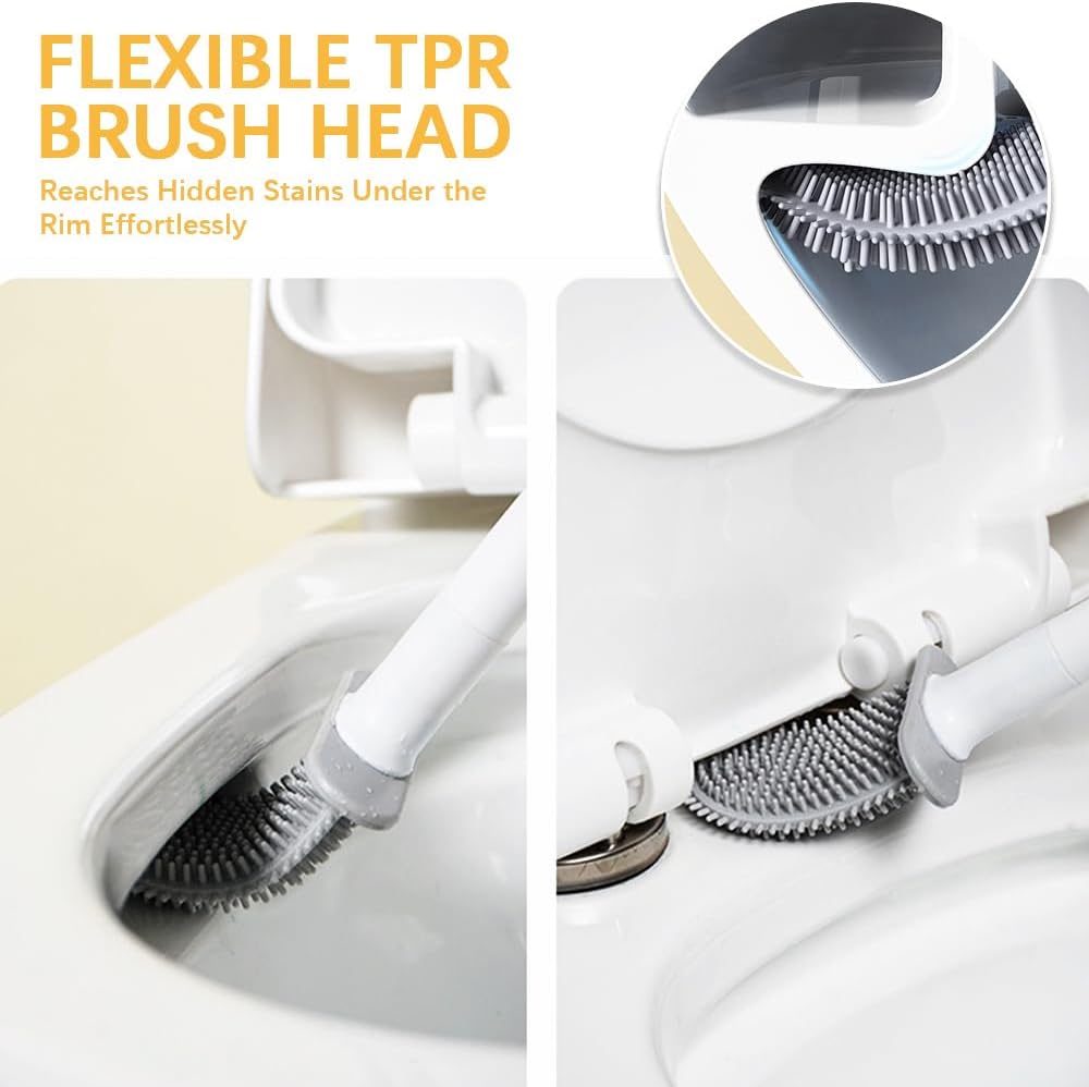Mini RV Silicone Toilet Brush with TPR Bristles & ABS Detachable Handle Set, Flexible 360°Deep Cleaners Brushes, Wall-Mounted Design for Space-Saving RV Bathrooms Toilet Bowl Brush (Black)