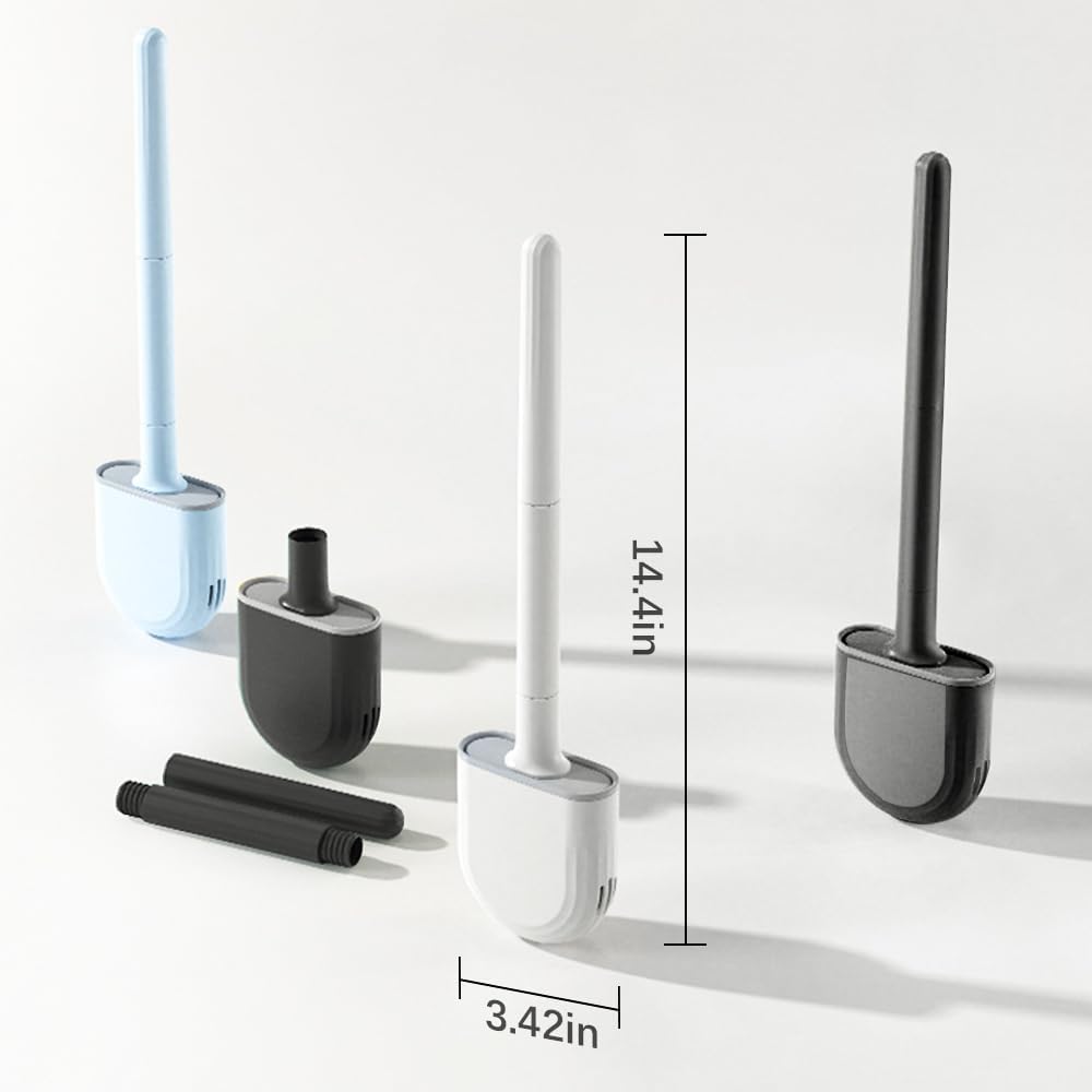 Mini RV Silicone Toilet Brush with TPR Bristles & ABS Detachable Handle Set, Flexible 360°Deep Cleaners Brushes, Wall-Mounted Design for Space-Saving RV Bathrooms Toilet Bowl Brush (Black)