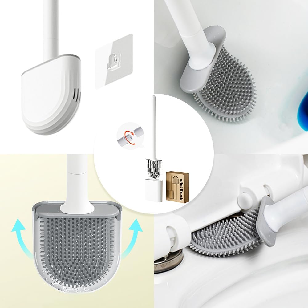 Mini RV Silicone Toilet Brush with TPR Bristles & ABS Detachable Handle Set, Flexible 360°Deep Cleaners Brushes, Wall-Mounted Design for Space-Saving RV Bathrooms Toilet Bowl Brush (Black)