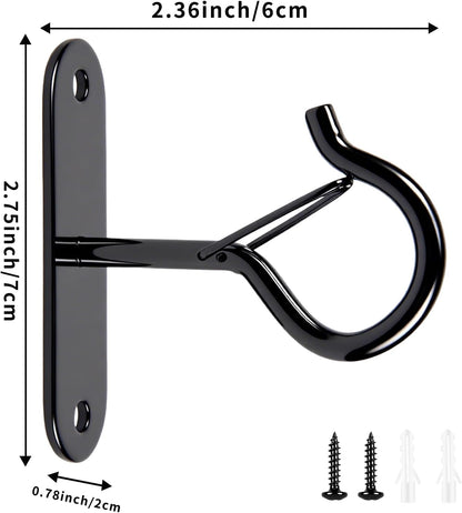 Heavy Duty Ceiling Hooks for Hanging Plants and String Lights, 2.36 Inch Plant Hook with Safety Latch, Ceiling Hanging Hook for Bird Feeders and Lanterns, Indoor Outdoor Use 40 lbs (Black, 6 Pcs)