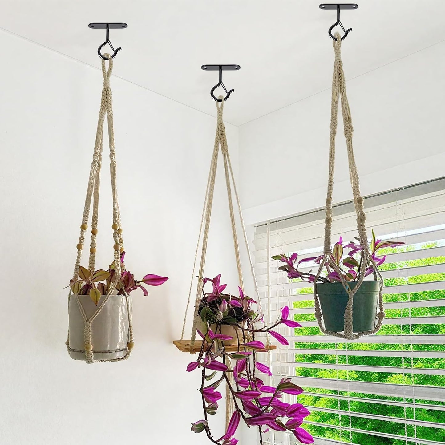 Heavy Duty Ceiling Hooks for Hanging Plants and String Lights, 2.36 Inch Plant Hook with Safety Latch, Ceiling Hanging Hook for Bird Feeders and Lanterns, Indoor Outdoor Use 40 lbs (Black, 6 Pcs)
