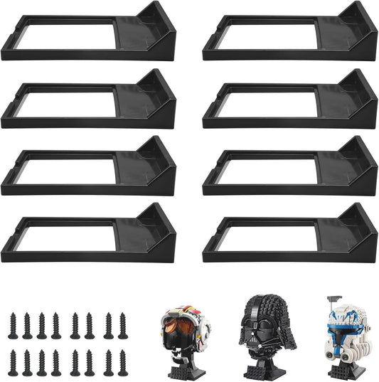 8 Pcs Black Wall Mount Display Stand Fits Lego Helmet, Wall Mount Display Shelf, Compatible with All Standard Lego Helmets, Boba Fett 75277/Tie Fighter Pilot 75274/Stormtrooper 75276