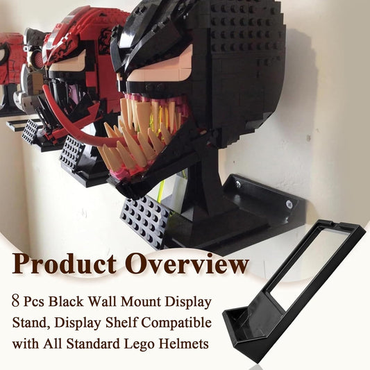 8 Pcs Black Wall Mount Display Stand Fits Lego Helmet, Wall Mount Display Shelf, Compatible with All Standard Lego Helmets, Boba Fett 75277/Tie Fighter Pilot 75274/Stormtrooper 75276