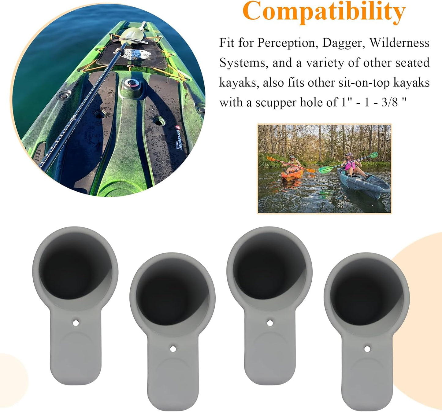 8 Pcs Kayak Scupper Hole Plugs Fits Scupper Holes 1" to 1-3/8", Compatible with Perception Sport Kayak, Dagger, Tarpon, Wilderness Systems sit-on-top Kayaks and Other Seated Kayaks