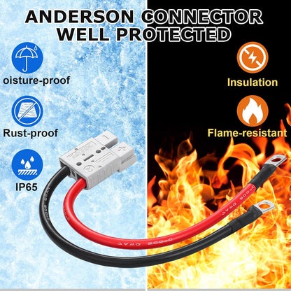 4 Pcs Battery Quick Connector with Copper Ring Compatible with Anderson 50A Winch Power Cable for Lifepo4 Battery Power Transfer Forklift Golf Carts Trailer
