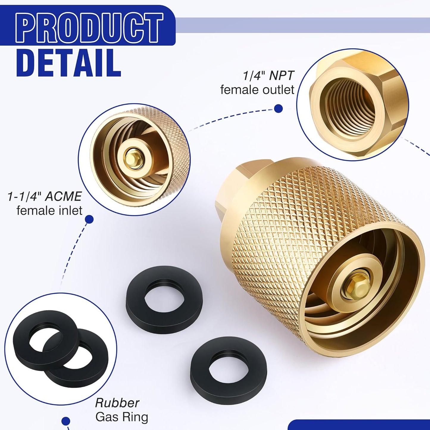 2 Pack Forklift Connector Female, Replacement for 7141F Propane Tank Connector, 1-1/4" Female Inlet x 1/4" NPT Female Outlet, with 4 Pcs Rubber O Rings