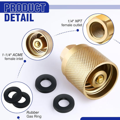 2 Pack Forklift Connector Female, Replacement for 7141F Propane Tank Connector, 1-1/4" Female Inlet x 1/4" NPT Female Outlet, with 4 Pcs Rubber O Rings