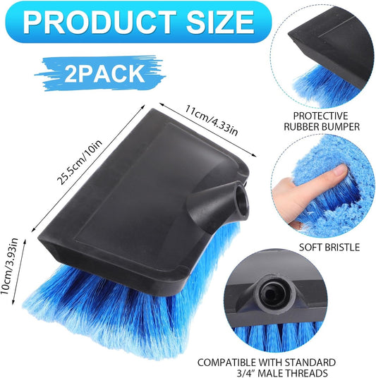 2 Pcs 10 Inch Solar Panel Soft Brush Cleaner Head, Bristles Scrub Brush with Rubber Protective Pads Prevent Scratches, for Solar Panels, Cars, RV, Trucks, Boats, Facades of Houses(Blue)