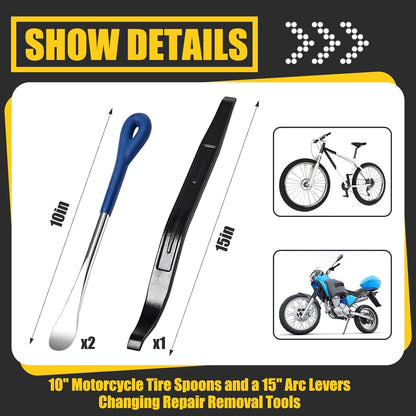 3 Pcs Tire Iron Kit Include 2 Pcs 10" Motorcycle Tire Spoons and a 15" Arc Levers Changing Repair Removal Tools for Dirt Bike Motorcycle ATV