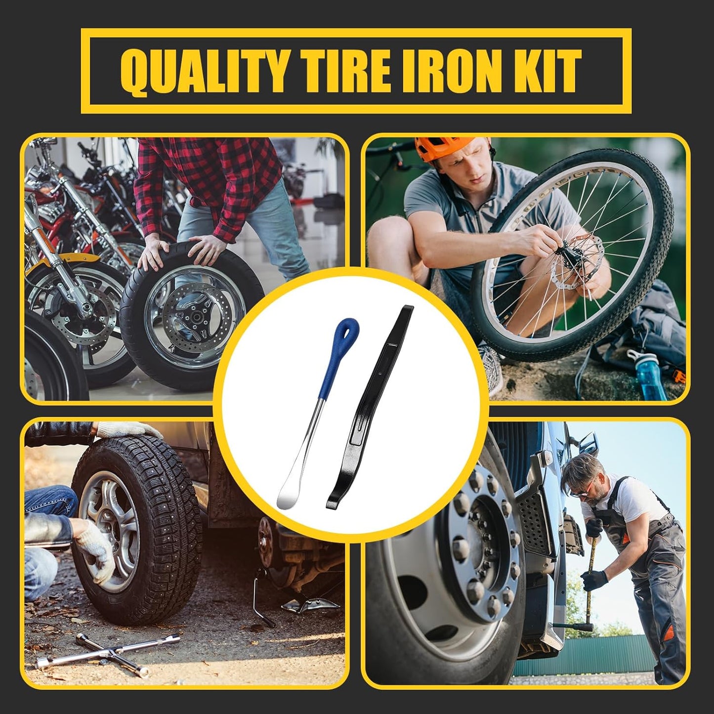 3 Pcs Tire Iron Kit Include 2 Pcs 10" Motorcycle Tire Spoons and a 15" Arc Levers Changing Repair Removal Tools for Dirt Bike Motorcycle ATV