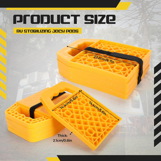 8 Pieces RV Stabilizing Jack Pads Camper Jack Pads RV Leveling Blocks with Handle Camper Stabilizer Blocks for Travel Trailer Easy Storage and Organization(Yellow)