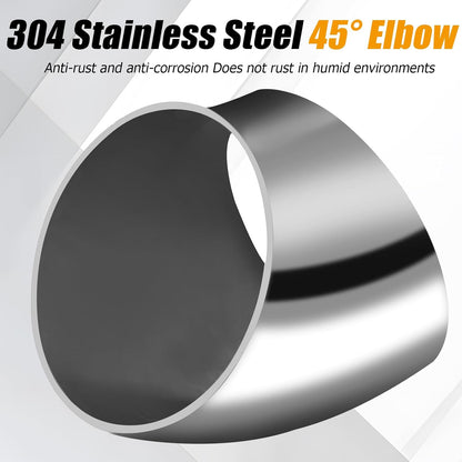 4 Pack OD 3 Inch 45 Degree Bend Tube Exhaust Elbow Pipe, 304 Stainless Steel Mandrel Bend Elbow for Car Modified Exhaust System/Stair Handrail