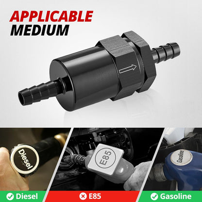 3/8" Barb Billet Inline Fuel Filter 30 Micron Aluminum Black for Car EFI & Carb Fuel Systems, Motorcycle and Boats
