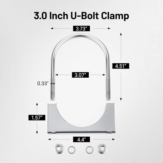 3" Heavy Duty U Bolt Exhaust Clamp, 3 Inch Stainless Steel U Muffler Clamps, Saddle Style, 2PCS
