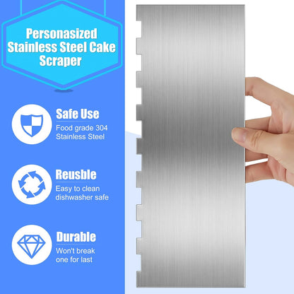 4 Pieces Stainless Steel Cake Scraper Smoother Large Double Sided Patterned Edge Stripe 9 Inch Metal Cake Decorating Comb for Icing Mousse Butter Cream Decoration, 4 Styles