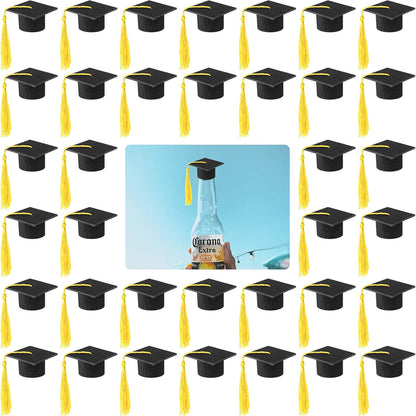 36 Pieces 2026 Mini Graduation Caps with Tassels Graduation Wine Bottle Toppers(Black Cap with Gold Tassel)