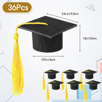 36 Pieces 2026 Mini Graduation Caps with Tassels Graduation Wine Bottle Toppers(Black Cap with Gold Tassel)