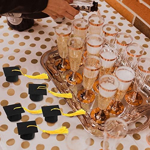 36 Pieces 2026 Mini Graduation Caps with Tassels Graduation Wine Bottle Toppers(Black Cap with Gold Tassel)