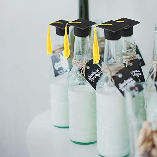 36 Pieces 2026 Mini Graduation Caps with Tassels Graduation Wine Bottle Toppers(Black Cap with Gold Tassel)