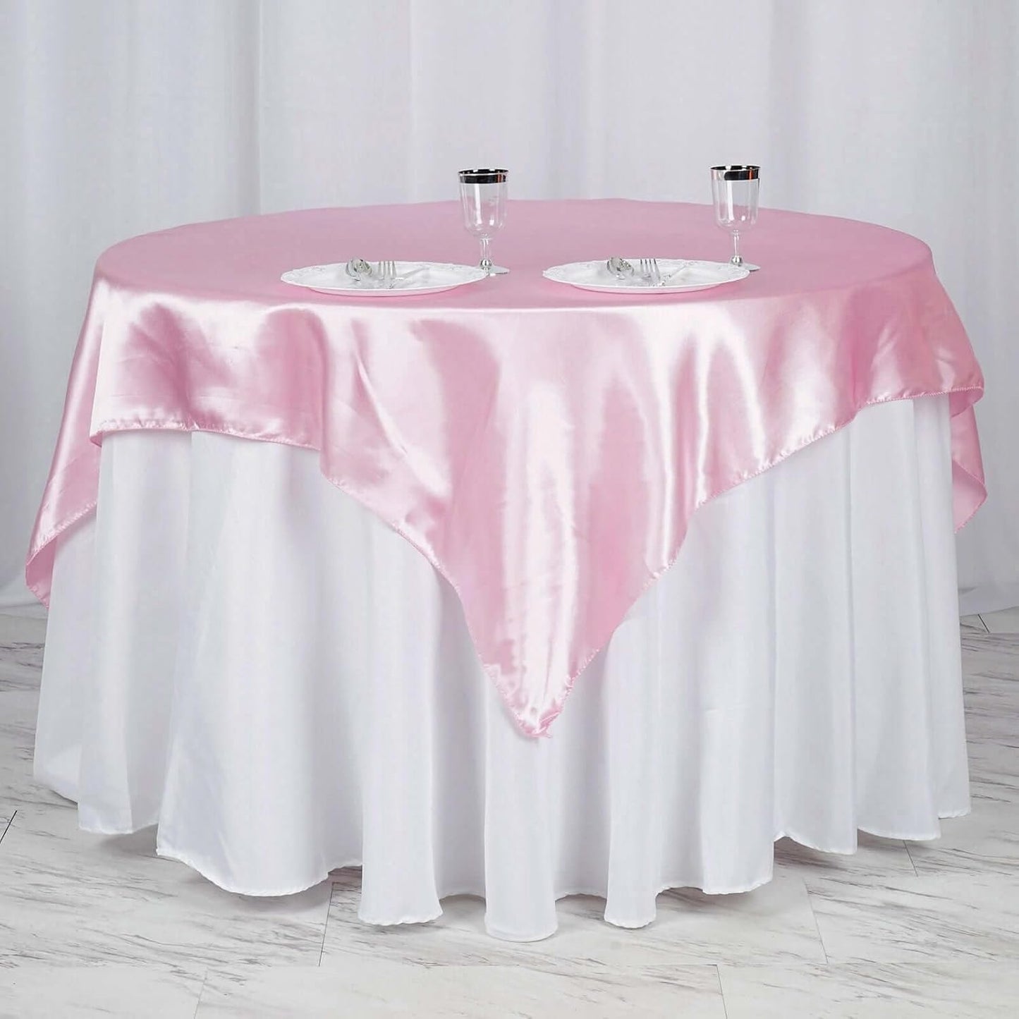 Efavormart Pack of 5 | 60" Satin Square Tablecloth Overlay for Wedding Catering Party Table Decorations Pink Square Tablecloth Cover
